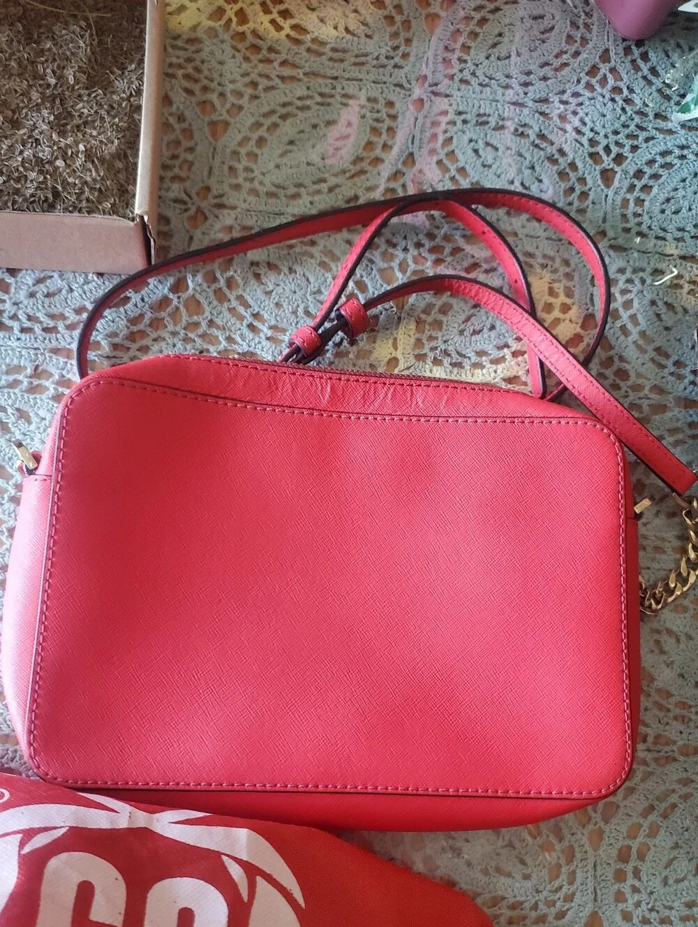 Michael Kors Red Crossbody Camera Bag with Gold Logo